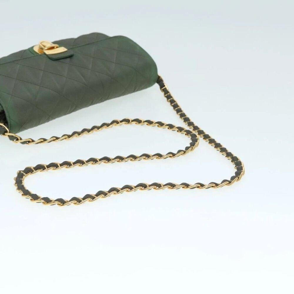 PRADA Chain Quilted Shoulder Bag Nylon Khaki Gold Auth 90227 - Picture 8 of 15